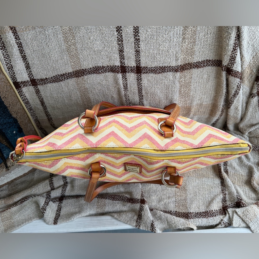 Dooney & Bourke Wren Pink and Yellow Chevron Zip Tote - Picture 6 of 10